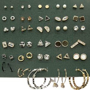 30-Pair Women's Fashion Earrings Set | Gold Silver Rhinestone & Gemstone Jewelry